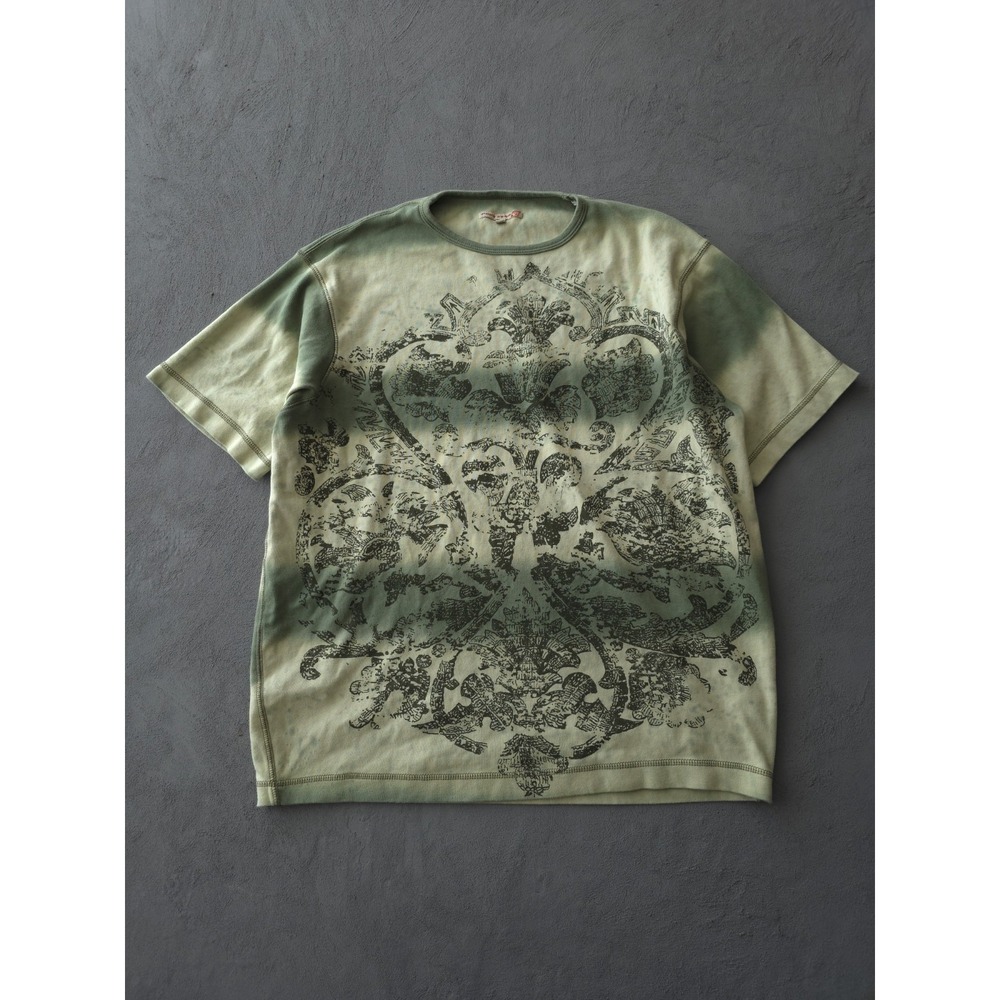 Vintage 2000s Y2K Point Zero Green Striped Cotton T-shirt Short Sleeve Crewneck